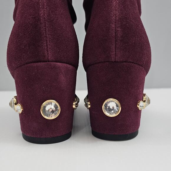 Stuart Weitzman Allshine Ankle Bootie Size 9 Wine Red Suede Sock Jewel Heel Fall - Picture 9 of 15